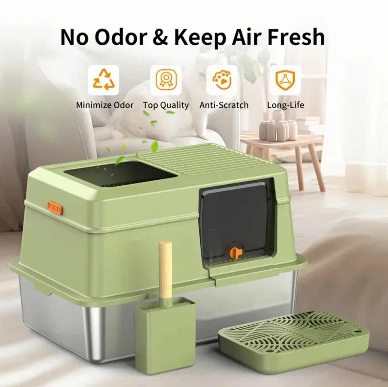 Stainless Steel Enclosed Cat Litter Box with Lid