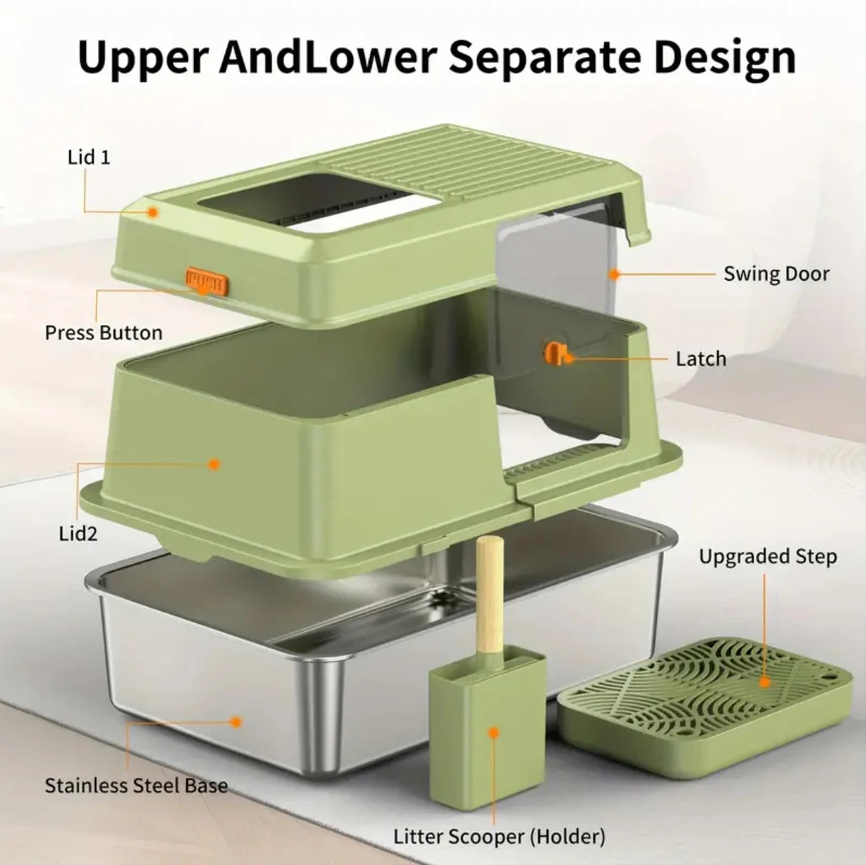 Stainless Steel Enclosed Cat Litter Box with Lid
