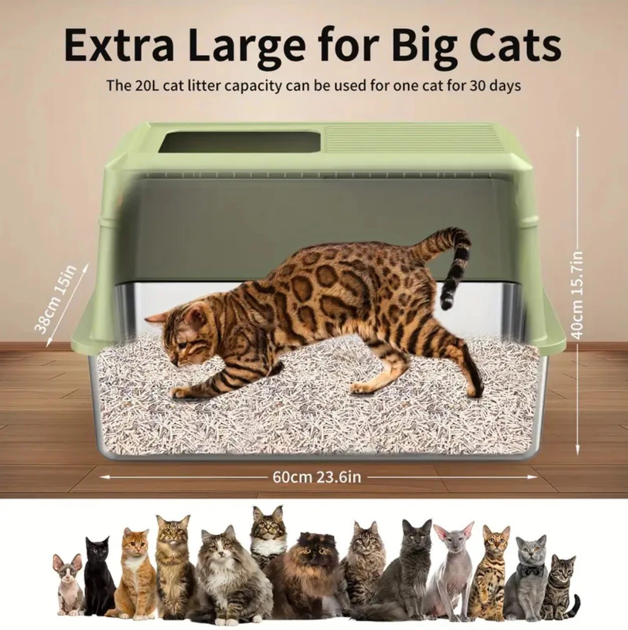 Stainless Steel Enclosed Cat Litter Box with Lid