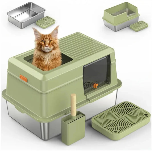 Stainless Steel Enclosed Cat Litter Box with Lid